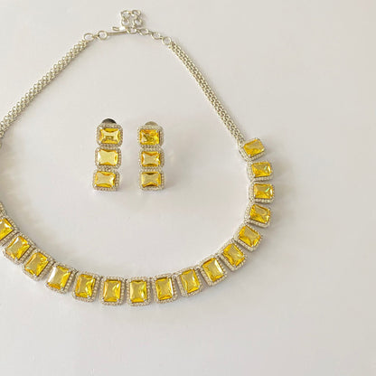 Yellow Diamond Silver Plated Necklace Set