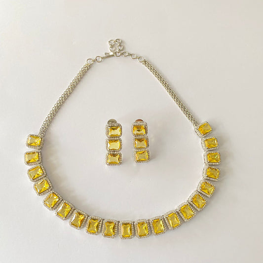 Yellow Diamond Silver Plated Necklace Set
