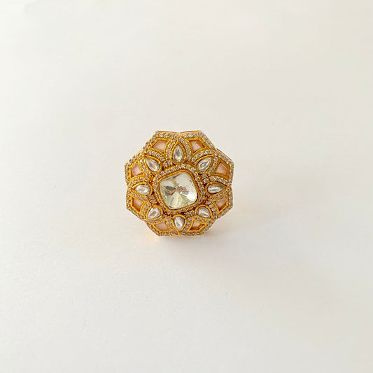 Gold Plated Diamond Kundan Ring