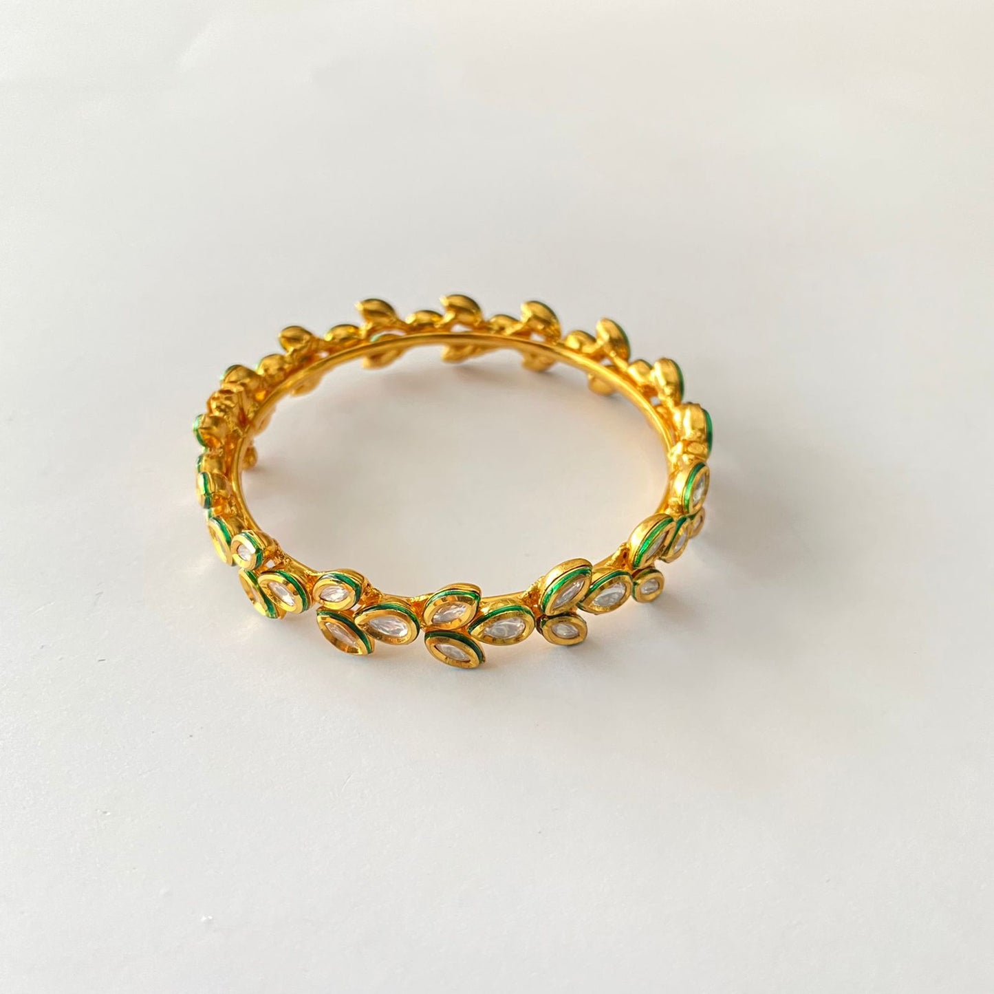 Gold Plated Leaf Design Kundan Bangle Single