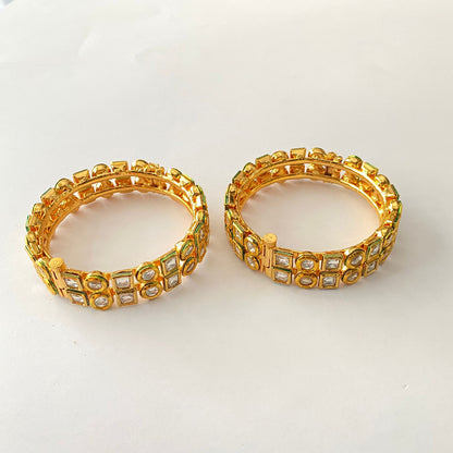 Gold Plated Kundan Polki Bangle Pair