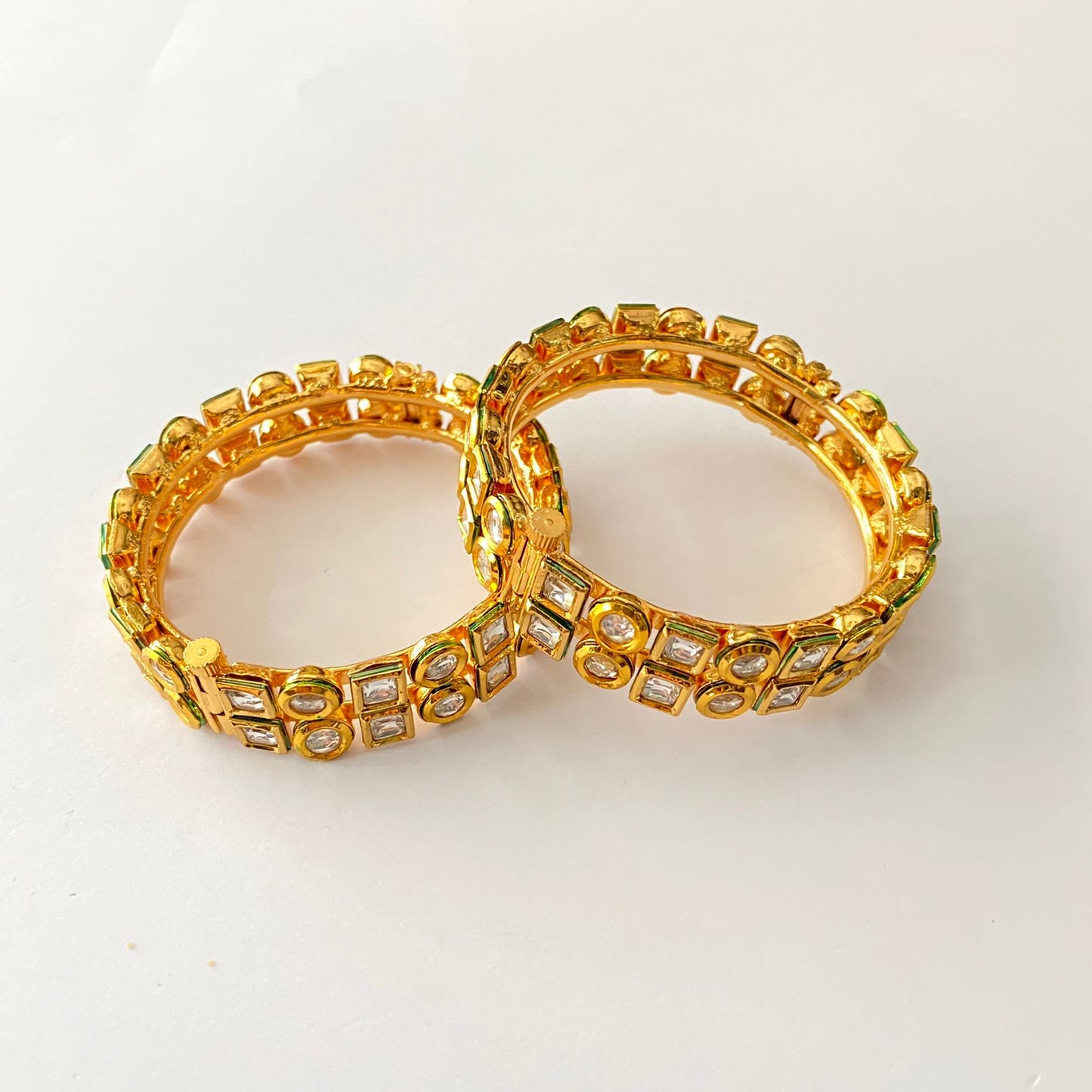 Gold Plated Kundan Polki Bangle Pair