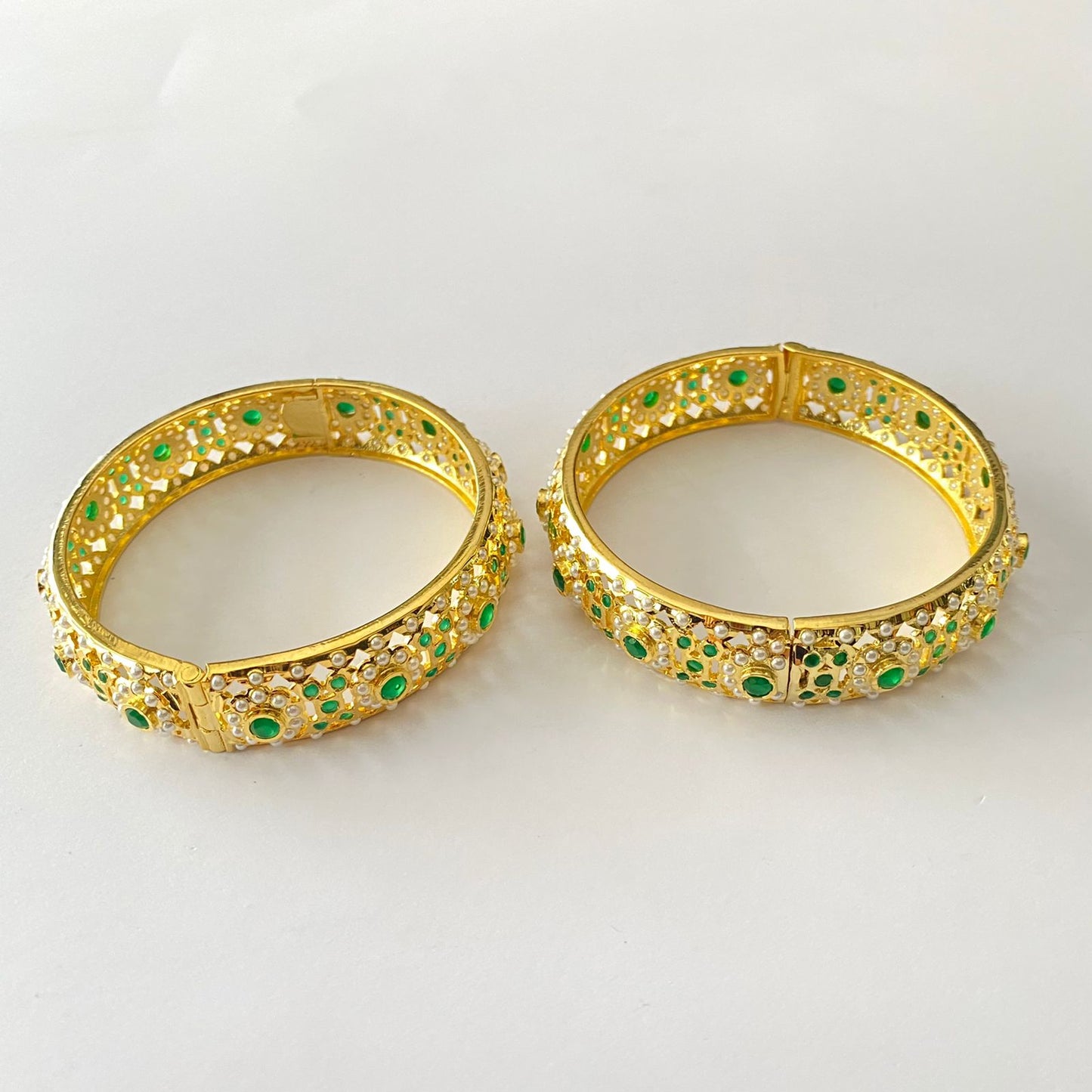 Gold Plated Emerald Jadau Bangle Pair