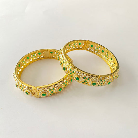 Gold Plated Emerald Jadau Bangle Pair