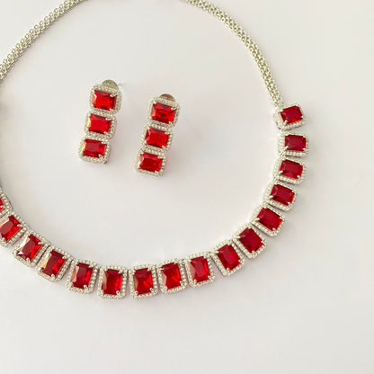 Silver Plated Ruby Diamond Necklace