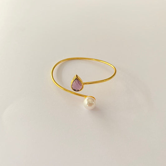 Amethyst Gold Plated Pearl Openable Bracelet
