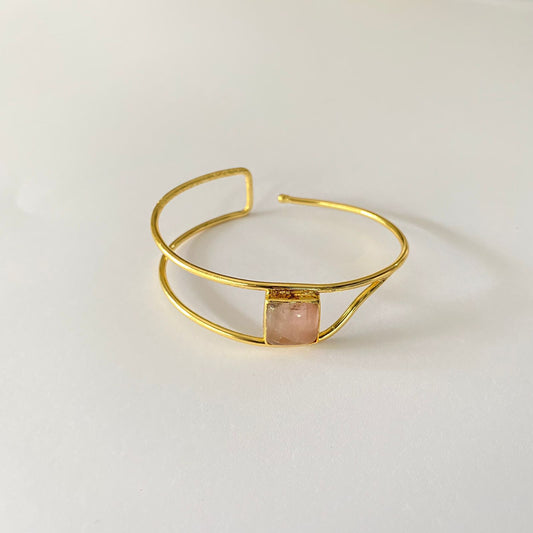 Gold Plated Openable Baby Pink Stone Bracelet