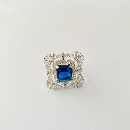 Silver Plated Blue Diamond Ring