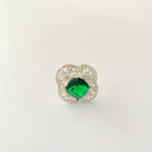 Emerald Silver Plated Ring