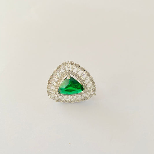 Silver Plated Emerald Diamond Classic Ring