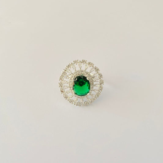 Emerald Diamond Ring Silver Plated