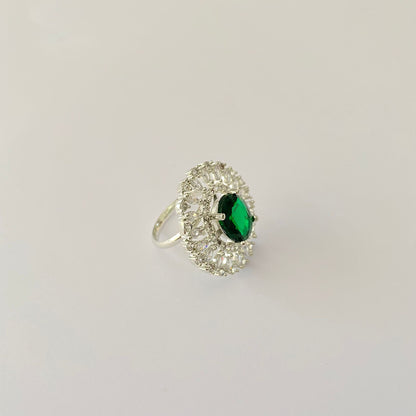 Emerald Diamond Ring Silver Plated