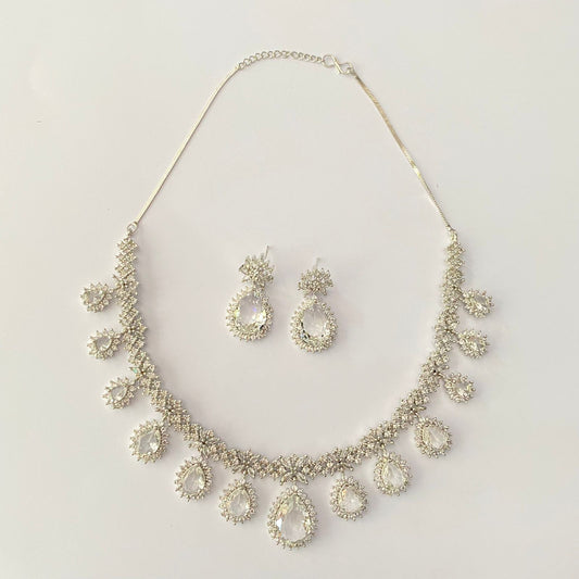 Silver Plated Diamond Necklace Set