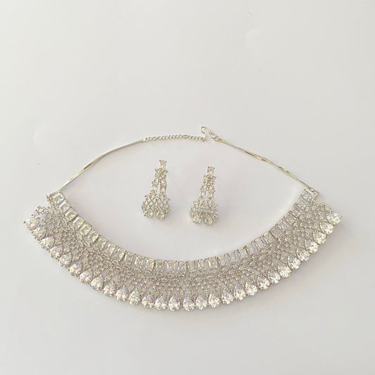 Diamond Silver Plated Beautiful Necklace Set