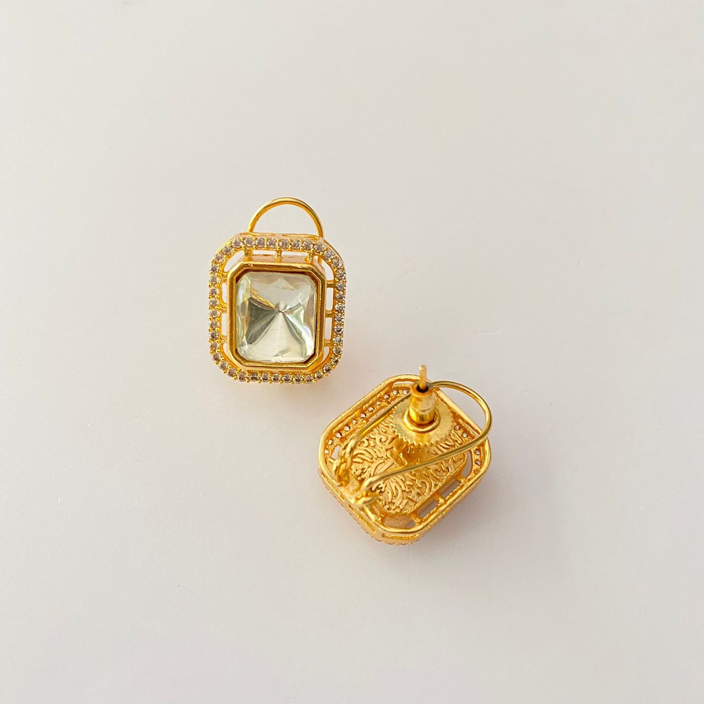 Gold Plated Polki Stud With Back Clip