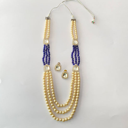 Blue Polki Pearl Long Necklace