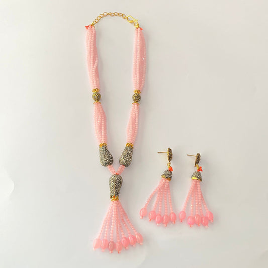 Baby Pink Long Necklace Set
