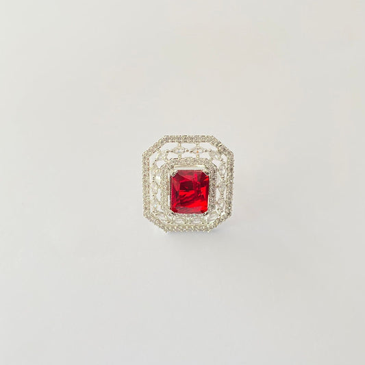 Ruby Diamond Silver Plated Ring
