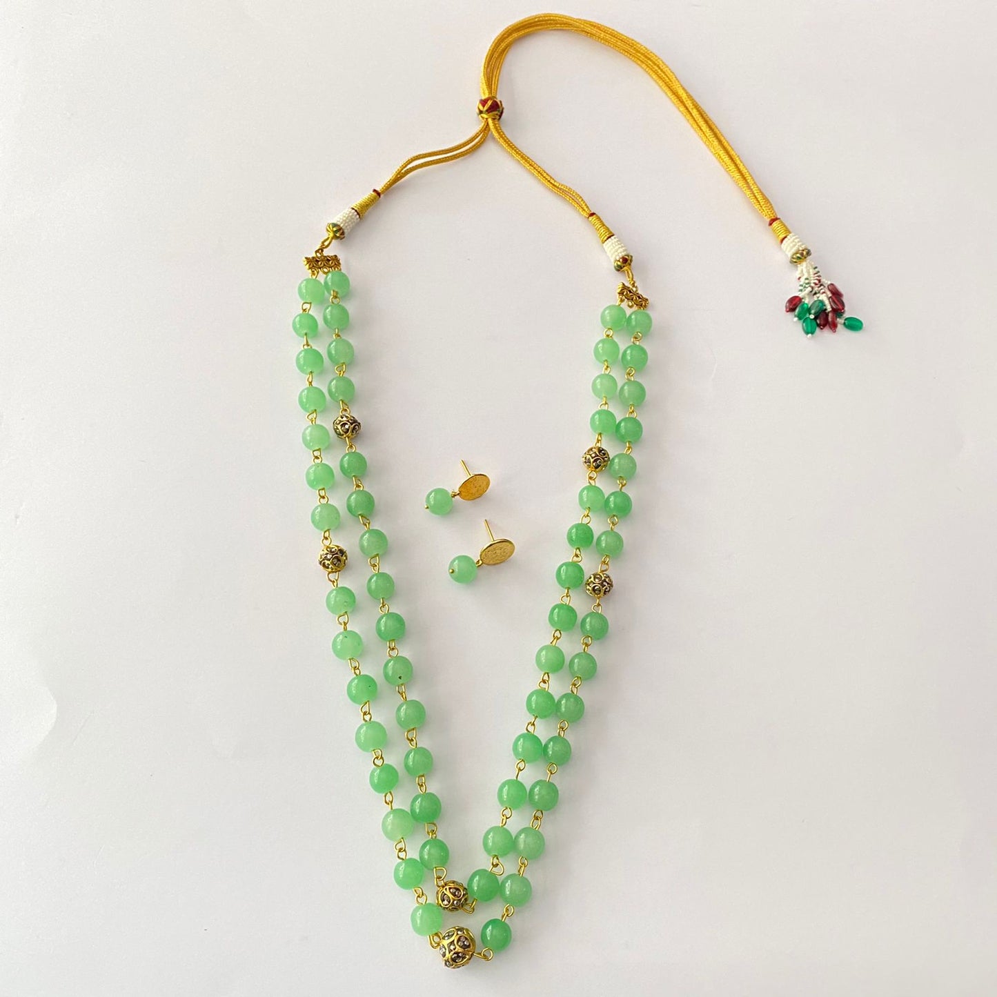 Mint Green Stone Long Necklace Set