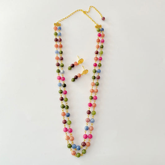 Multi Color Pearl Long Necklace