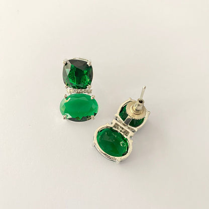Diamond Silver Plated Emerald Earring
