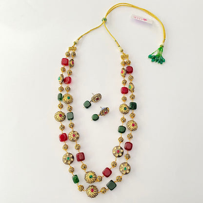 Multi Color Stone Long Necklace Set