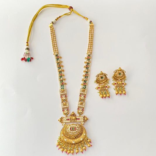 Long Gold Plated Ruby Emerald Necklace set