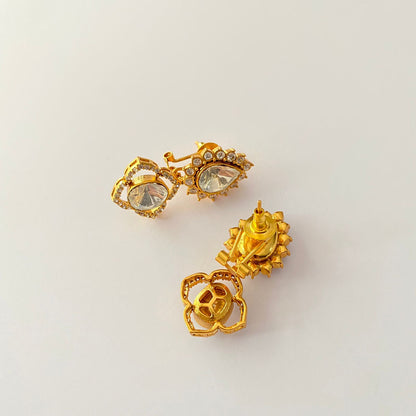 Gold Plated Polki Diamond With Back Clip Earring