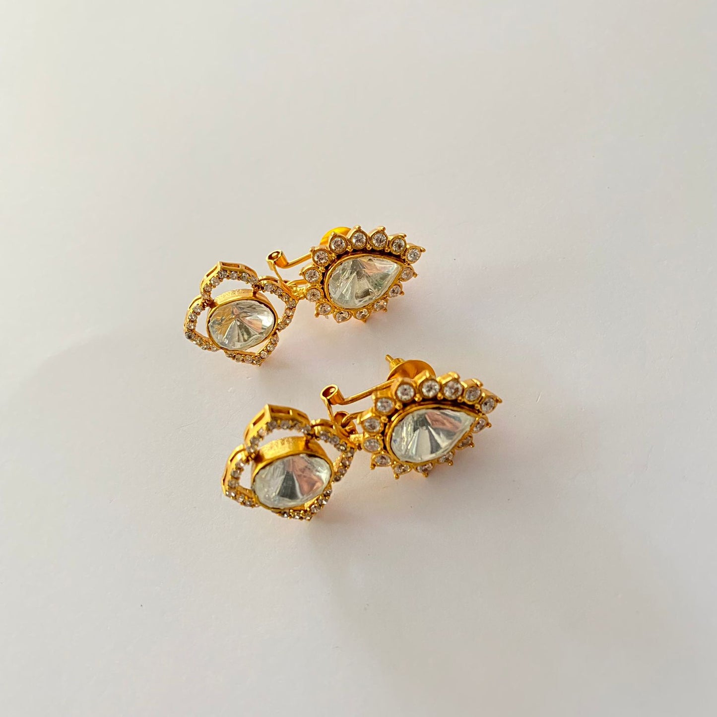 Gold Plated Polki Diamond With Back Clip Earring