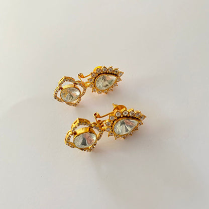 Gold Plated Polki Diamond With Back Clip Earring