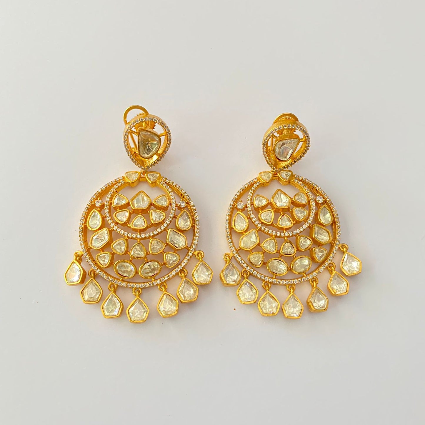 Gold Plated Polki With Back Clip Earring