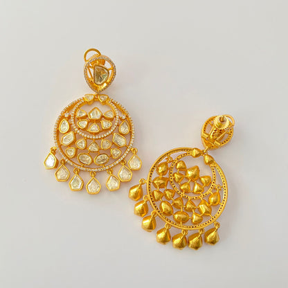 Gold Plated Polki With Back Clip Earring