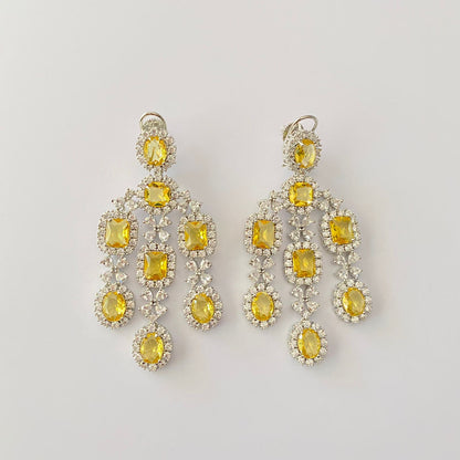 Yellow Diamond Silver Plated Earring With Back Clip