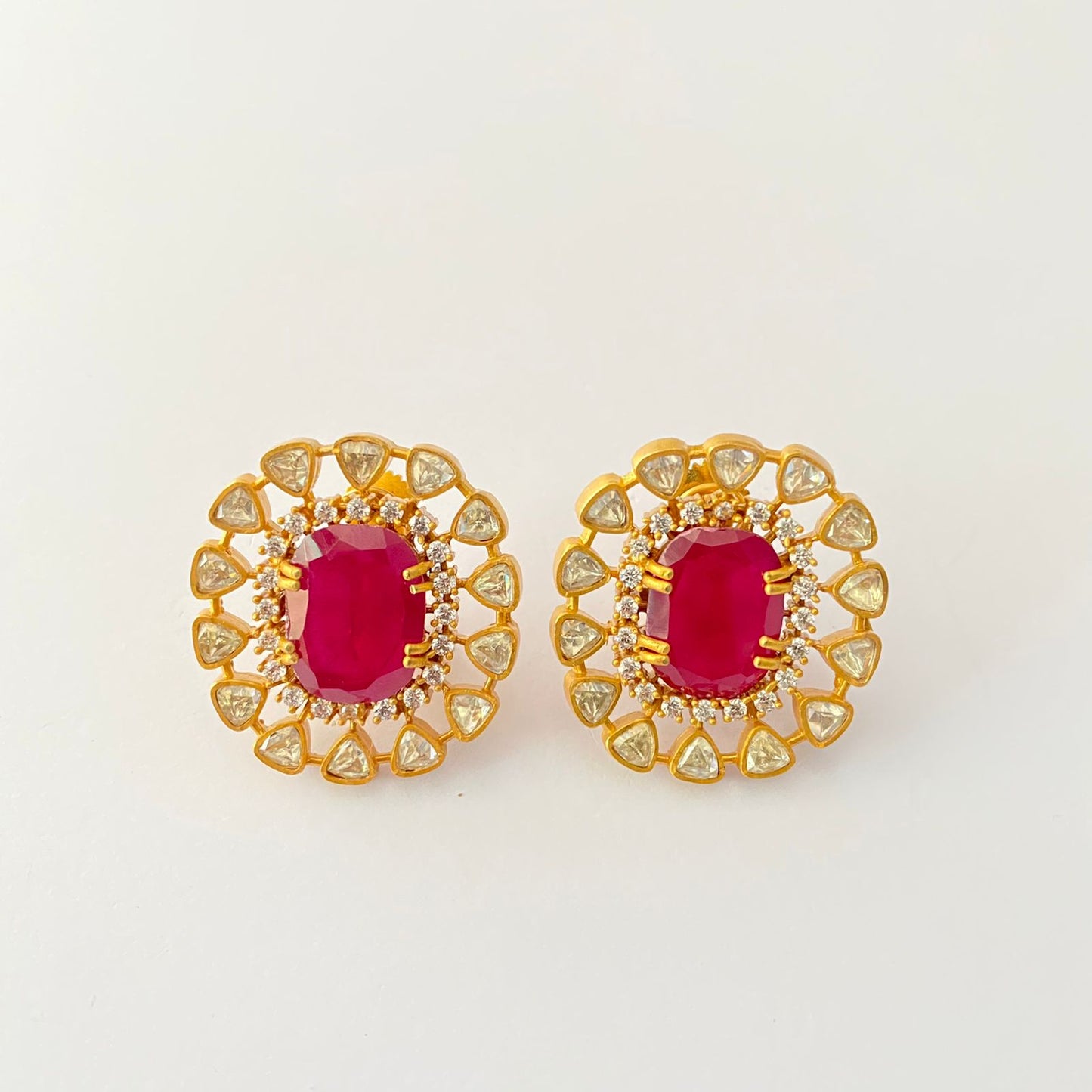 Ruby Polki Gold Plated Stud With Back Clip