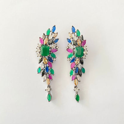 Oxidised Multi Color Earring With Back Clip
