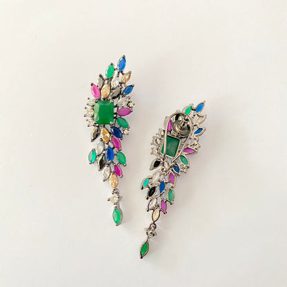 Oxidised Multi Color Earring With Back Clip