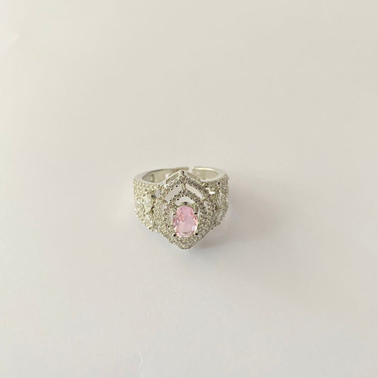Silver Plated Baby Pink Diamond Ring