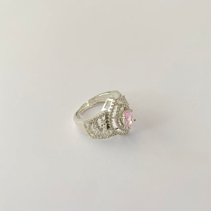 Silver Plated Baby Pink Diamond Ring