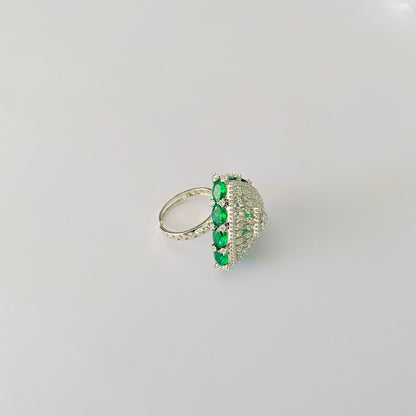 Emerald Silver Plated Diamond Ring