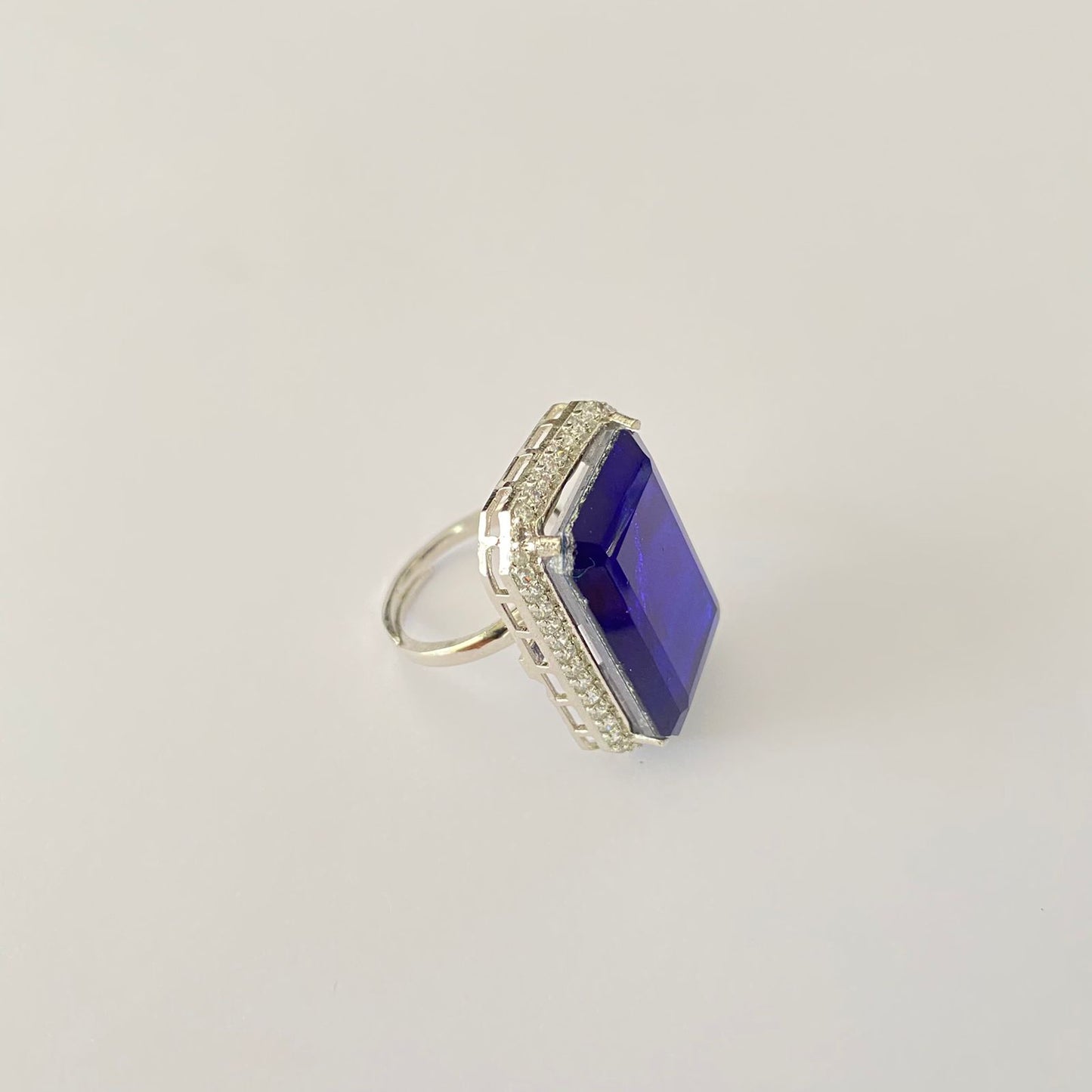 Blue Diamond Silver Plated Ring