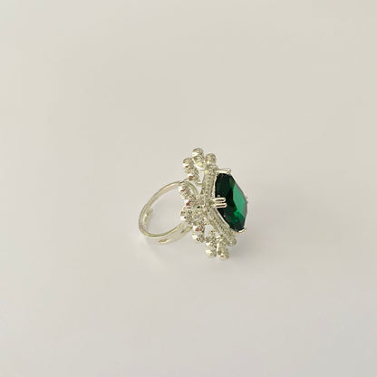 Silver Plated Emerald Diamond Ring