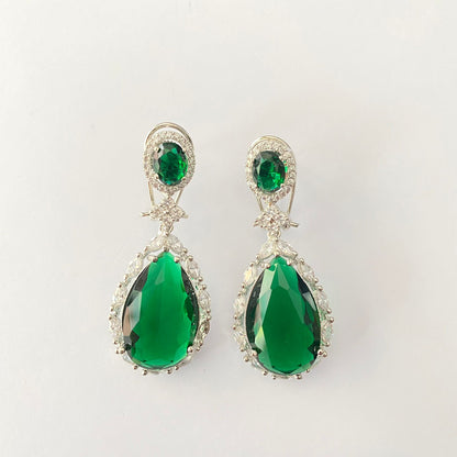 Emerald Diamond Silver Plated With Back Clip Earring
