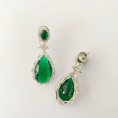 Emerald Diamond Silver Plated With Back Clip Earring