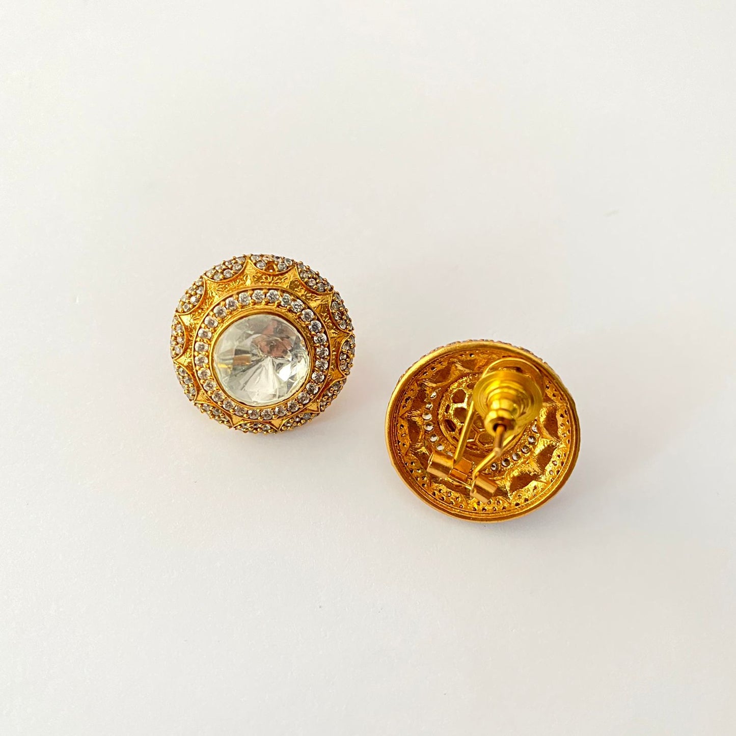 Gold Plated Polki Stud With Back Clip