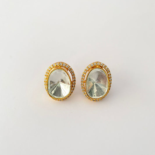 Gold Plated Polki Diamond With Back Clip  Stud