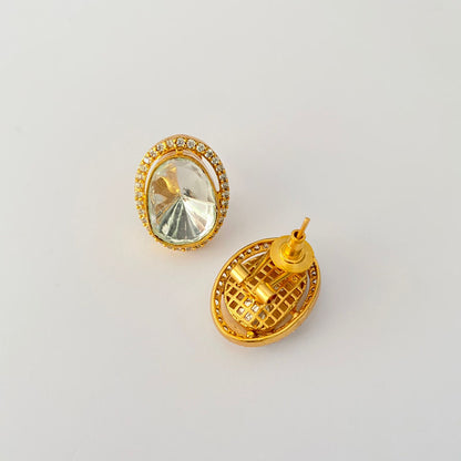 Gold Plated Polki Diamond With Back Clip  Stud