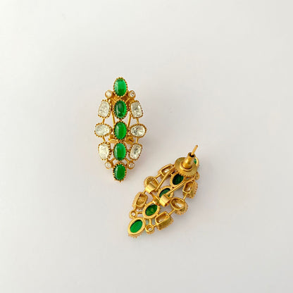 Gold Plated Emerald Polki Earring With Back Clip