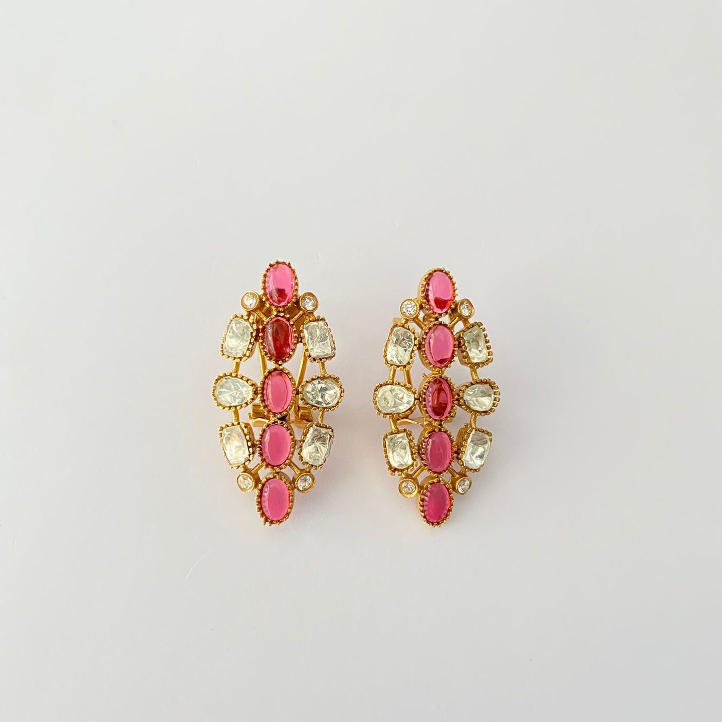 Gold Plated Ruby Polki Earring With Back Clip