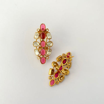 Gold Plated Ruby Polki Earring With Back Clip