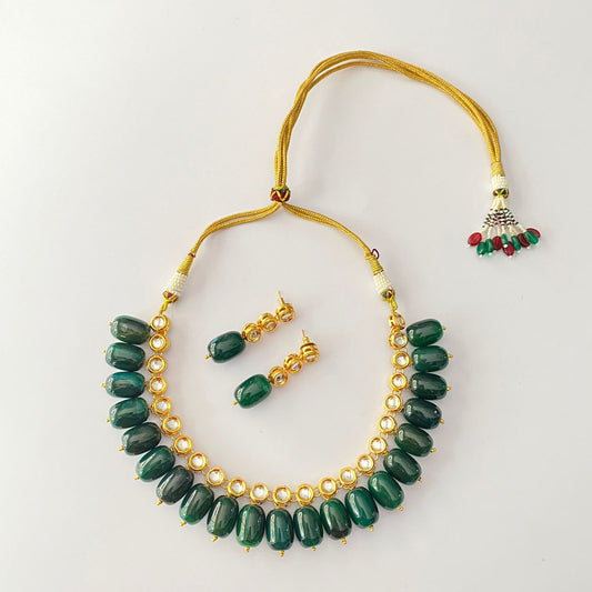 Gold Plated Kundan Drop Emerald Stone Necklace